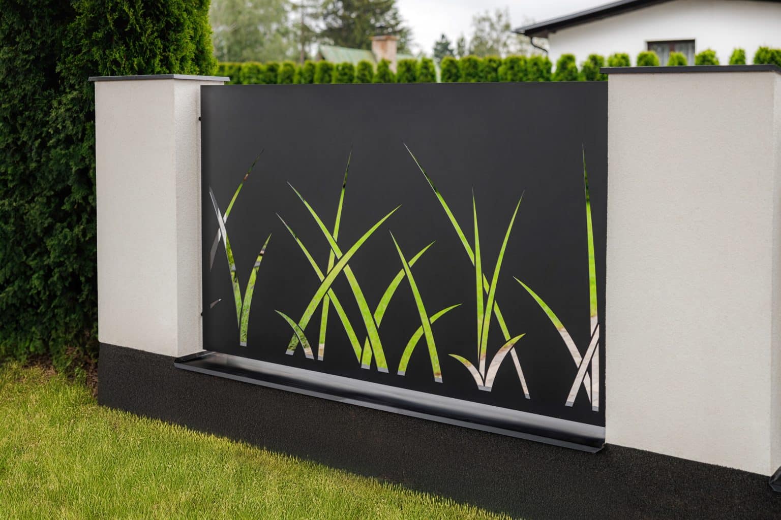 Deskový plot LAMARK | Motiv Sora | Černá kovářská barva | Zděné sloupky