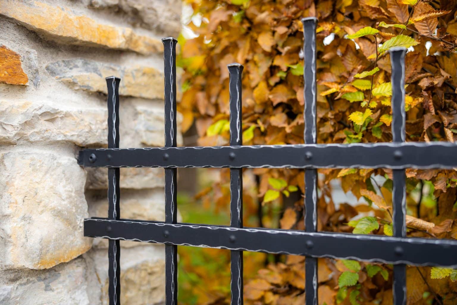 Detail motivu Verona na kovaném plotě LAMARK | Černá kovářská barva | Stříbrná patina | Svařované s nýty | Oklepávané provedení | Okované konce