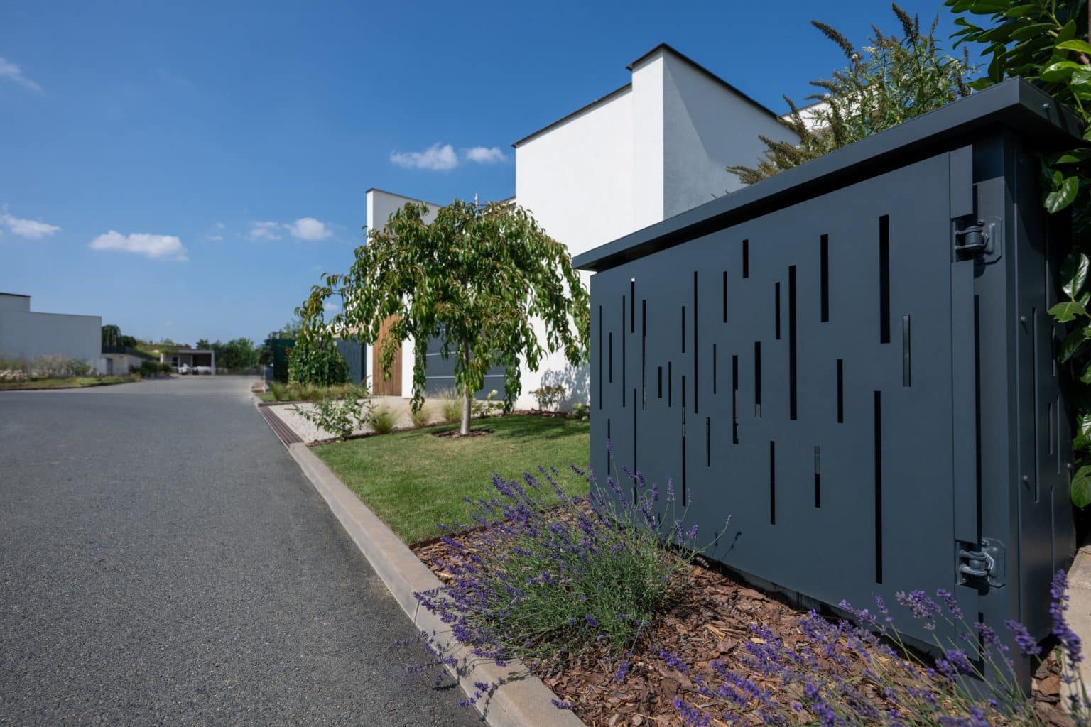 Deskový modul na popelnici LAMARK | Motiv Padul | Šedá antracitová barva | Hliníkové sloupky LAMARK